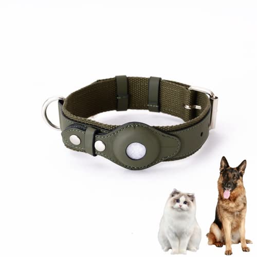 PUSHY.D AirTag Halsband für Hunde und Katzen Weiches Kunstleder Langlebig Intelligenter Anti-Verlust Einstellbarer Airtag Schutz Haustier Halsband für Kleine Mittlere und Große Hunde(dunkelgrün, L) von PUSHY.D