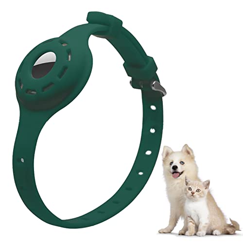 PUSHY.D Apple AirTag Hundehalsband Anti-Lost Verstellbares Silikon Leuchtende Airtag Schutzhülle Hunde- und Katzenhalsbandzubehör Geeignet für Große Mittlere und Kleine Hunde und Katzen(dunkelgrün) von PUSHY.D