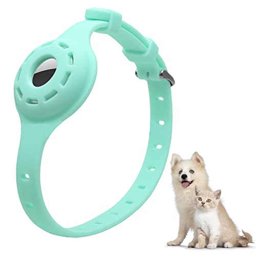 PUSHY.D Apple AirTag Hundehalsband Anti-Lost Verstellbares Silikon Leuchtende Airtag Schutzhülle Hunde- und Katzenhalsbandzubehör Geeignet für Große Mittlere und Kleine Hunde und Katzen(Minzgrün) von PUSHY.D