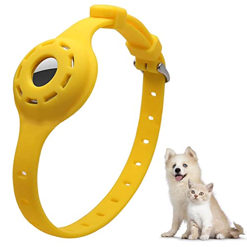 PUSHY.D Apple AirTag Hundehalsband Anti-Lost Verstellbares Silikon Leuchtende Airtag Schutzhülle Hunde- und Katzenhalsbandzubehör Geeignet für Große Mittlere und Kleine Hunde und Katzen(gelb) von PUSHY.D
