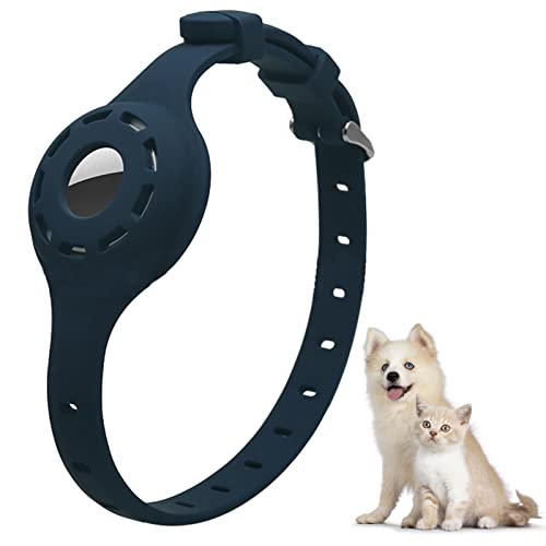 PUSHY.D Apple AirTag Hundehalsband Anti-Lost Verstellbares Silikon Leuchtende Airtag-Schutzhülle für Hunde und Katzen Geeignet für Große Mittlere und Kleine Hunde und Katzen (Mitternachtsblau) von PUSHY.D