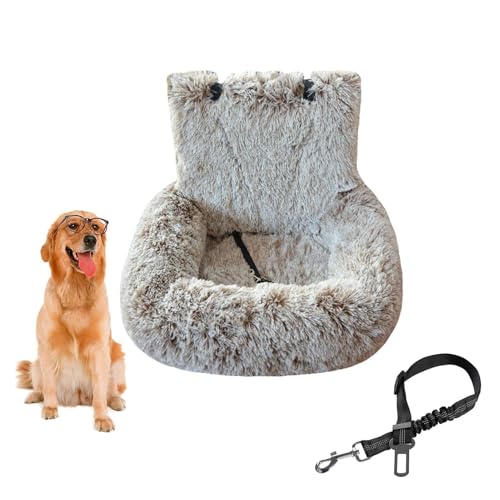 Hundebett for Autositz mit Sicherheitsgurten, flauschiger Sicherheitsautositz for unterwegs mit dickem Kissen for alle Autos, Autositz, abnehmbar und leicht zu reinigen(Apricot White,72 x 60 cm) von PUTHLLA