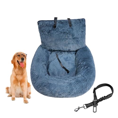 PUTHLLA Hundebett for Autositz mit Sicherheitsgurten, Flauschiger Sicherheitsautositz for unterwegs mit dickem Kissen for alle Autos, Autositz, abnehmbar und leicht zu reinigen(Blue,72 x 60 cm) von PUTHLLA