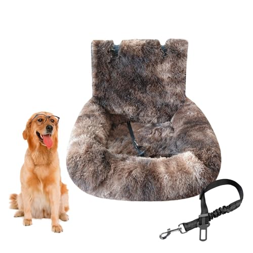 PUTHLLA Hundebett for Autositz mit Sicherheitsgurten, Flauschiger Sicherheitsautositz for unterwegs mit dickem Kissen for alle Autos, Autositz, abnehmbar und leicht zu reinigen(Coffee,110 x 60 cm) von PUTHLLA