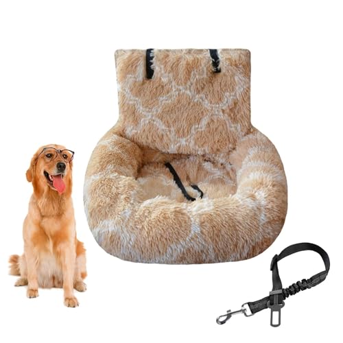 PUTHLLA Hundebett for Autositz mit Sicherheitsgurten, Flauschiger Sicherheitsautositz for unterwegs mit dickem Kissen for alle Autos, Autositz, abnehmbar und leicht zu reinigen(Yellow,72 x 60 cm) von PUTHLLA