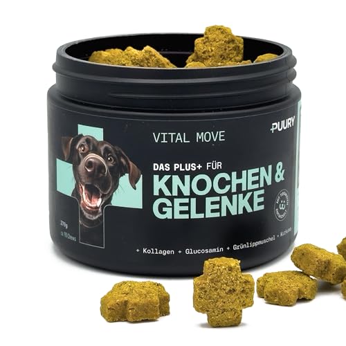 PUURY® Gelenk-Komplex für Hunde | Unterstützt Knochen & Gelenke | Leckerer als Gelenktabletten | Mit Grünlippmuschel, Kollagen, Kurkuma, Glucosamin, Lachsöl | 90 Leckerlis (270g), 3 Monatsvorrat von PUURY