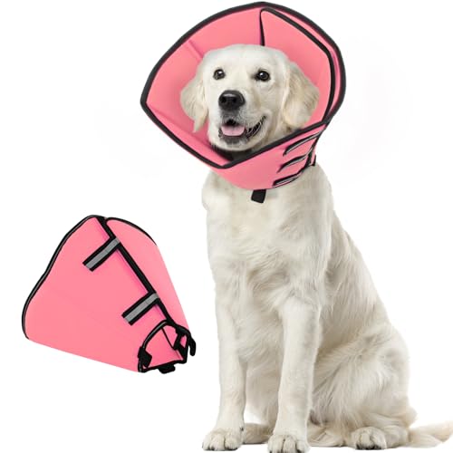 PUZAUKAL Halskrause Hund, Verstellbarer Anti Leckschutz Hund, Leichter Hundekragen, Wasserdicht Halskrausen für Hunde, Schutzkragen für Große Hunde Nach OP (Rosa,XL) von PUZAUKAL