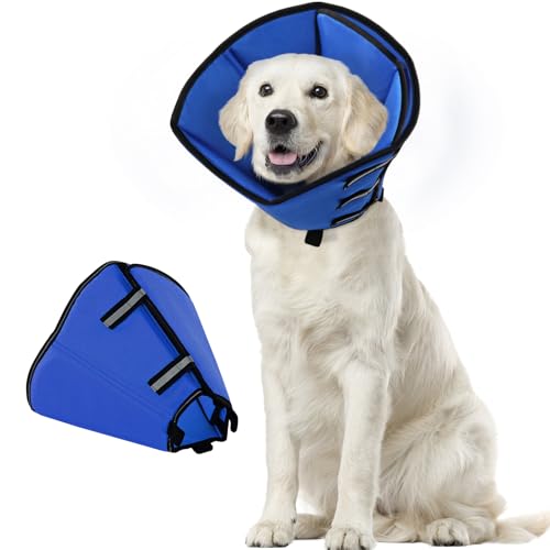 PUZAUKAL Halskrause Hund, Verstellbarer Anti Leckschutz Hund, Leichter Hundekragen, Wasserdicht Halskrausen für Hunde, Schutzkragen für Mittlere Hunde Nach OP (Blau,M) von PUZAUKAL