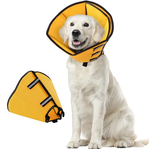 PUZAUKAL Halskrause Hund, Verstellbarer Anti Leckschutz Hund, Leichter Hundekragen, Wasserdicht Halskrausen für Hunde, Schutzkragen für Mittlere Hunde Nach OP (Gelb,M) von PUZAUKAL
