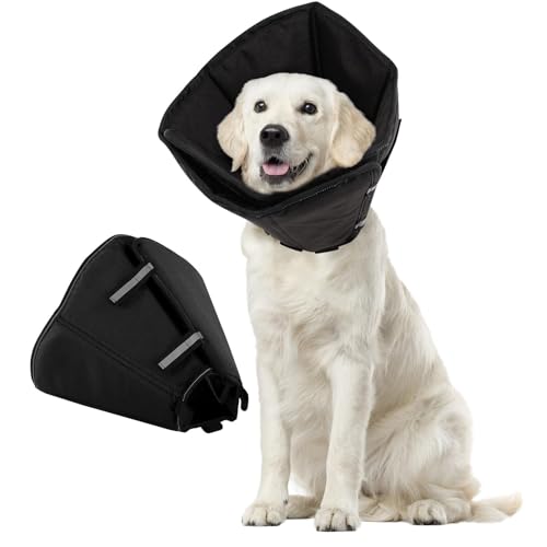 Halskrause Hund Weich Nach OP, Verstellbarer Anti Leckschutz Hund, Atmungsaktiver Hundekragen, Leicht Halskrausen für Hunde, Schutzkragen für Kleine Mittlere Hunde (schwarz, M) von PUZAUKAL