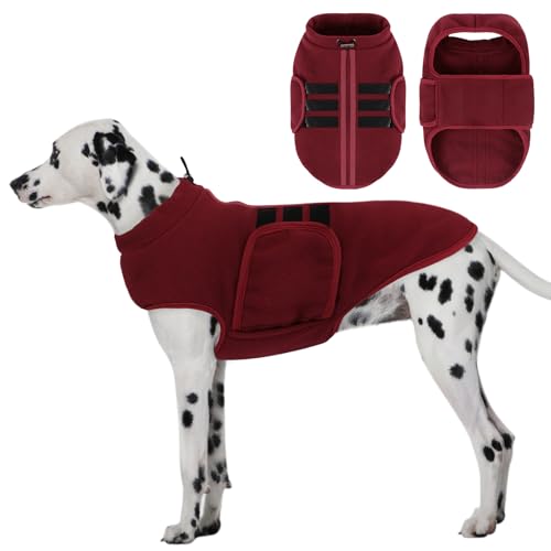 PUZAUKAL Hundepullover Fleece Weste Hundemäntel Winter Warmer Hundeweste für Kleine Hunde Weicher Fleece Hundejacke mit Geschirr Pullover für Mittel Großen Hund Katze (Burgunderrote XXL) von PUZAUKAL
