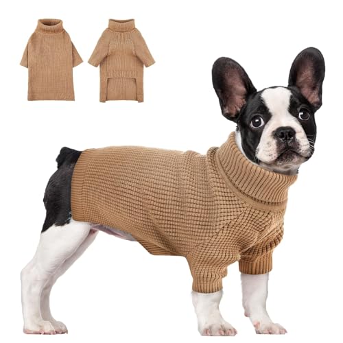 PUZAUKAL Hundepullover für Kleine Hunde Winter Warme Hundepulli Weicher Bequemer Rollkragen Strickpullover Weihnachten Pullover für Kleine Mittlere Große Hund Katze-Braun(XS) von PUZAUKAL