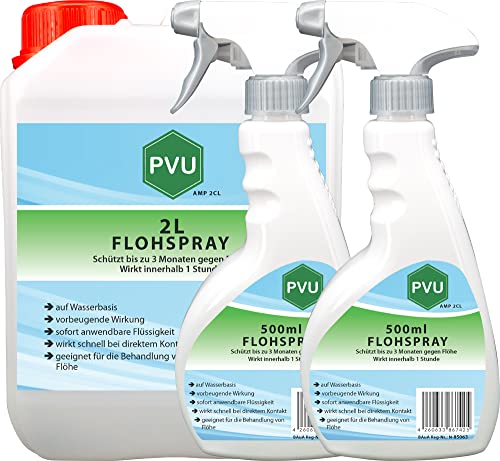 Pvu Floh Spray 2L + 2x500ml - Langzeitwirkung gegen Flöhe & Tierflöhe Innen und Außen auf Wasserbasis von PVU