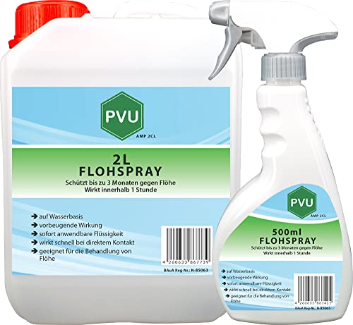 Pvu Floh Spray 2L + 500ml - Langzeitwirkung gegen Flöhe & Tierflöhe Innen und Außen auf Wasserbasis von PVU