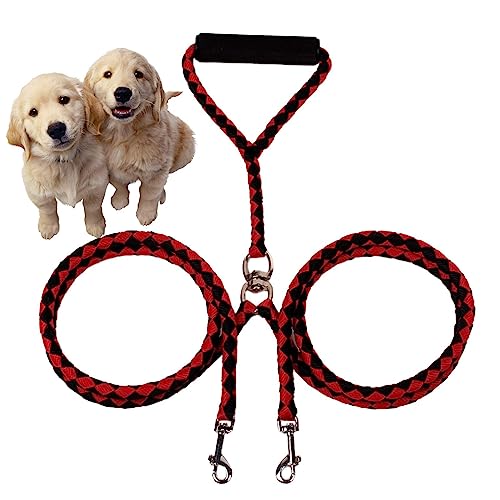Doppelte Hundeleine | Universelle tragbare Y-Leine für Haustiere, geflochtene Bungee-Seilleine | Verschleißfeste, verhedderungsfreie Bungee-Leine für Hunde, Bungee-Leine zum Wandern, Camping, Pw tools von PW TOOLS