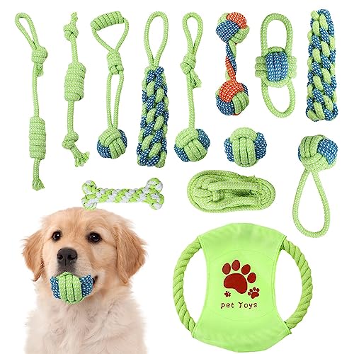 PW TOOLS Hundespielzeug aus Seil,13-teiliges kleines Welpen-Seilspielzeug - Kauspielzeug zur Zahnreinigung, lustige Interaktion mit Löwenball-Design, für Welpen, Wolfshunde und kleine Hunde von PW TOOLS