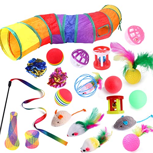 PW TOOLS Kätzchenspielzeug-Sortimente - Variety Catnip Toys mit Rainbow Tunnel | Crinkle Balls Bell Play, kreatives Frühlingsspielzeug-Set für Katzen-Welpen-Kätzchen von PW TOOLS