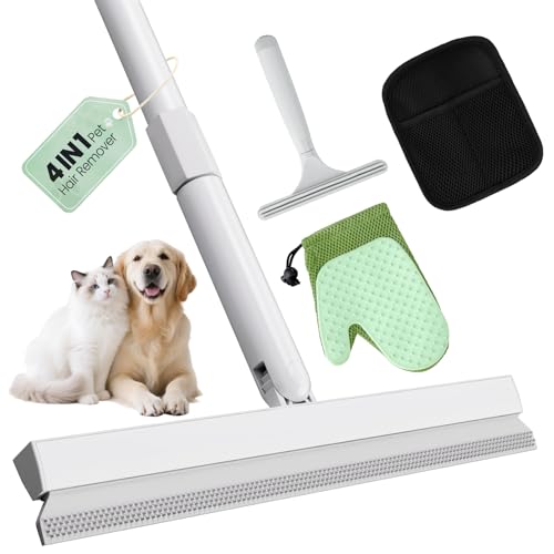 4-in-1-Teppichrechen-Set für Tierhaarentfernungswerkzeug – Tierhaarentferner-Besen, 150 cm, verstellbarer langer Griff, Katzen- und Hunde-Teppichschaber, Massagehandschuhe, Haarentferner von PWBSLAI