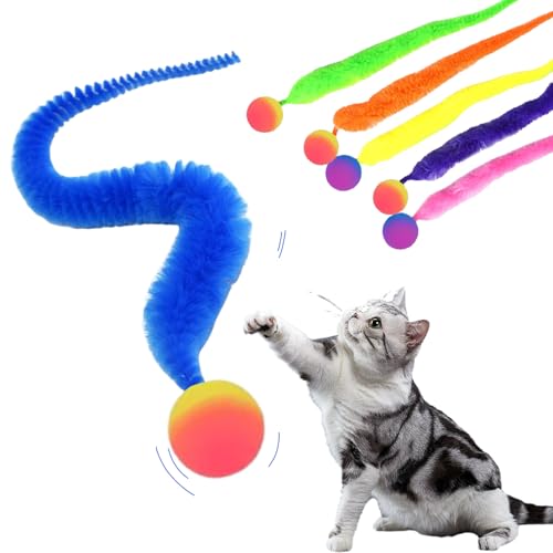 PWCTNT Katzenspielzeug Ball, 6 Stück Katzenspielzeug, Lustiges Wiggly Balls, Interaktiv Langer Schwanz Katzenball für Katzen Jeden Alters von PWCTNT