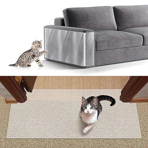 Katzen-Teppichschutz, robuster Kunststoff, Kratzstopper für Teppiche, weit verbreitet, klarer, rutschfester Nagel für Boden/Schlafzimmer/Tür/Veranda, verhindert Kratzer und Reißen von Teppichen (3,6 x von PWEZON