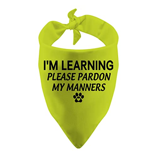 PWHAOO 1 Stück Resue I'm Learning Please Pardon My Manners Dog Bandana Give Space Rescue Dog Bandana Pardon Dog Scarf (I'm Learning D) von PWHAOO