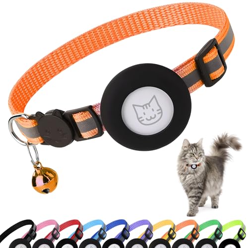 PWOD Airtag Katzenhalsband mit Glöckchen, reflektierendes Nylon-Kätzchenhalsband mit Apple Air-Tag-Halter und Sicherheitsschnalle für Welpen, Mädchen, Jungen, Katzen, 0,95 cm breit und leicht, Orange PWOD Airtag Katzenhalsband mit Glöckchen, reflektierendes Nylon-Kätzchenhalsband mit Apple Air-Tag-Halter und Sicherheitsschnalle für Welpen, Mädchen, Jungen, Katzen, 0,95 cm breit und leicht, Orange von PWOD