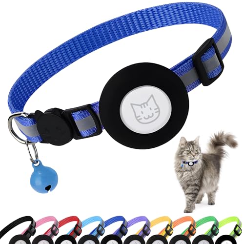 PWOD Airtag Katzenhalsband mit Glöckchen, reflektierendes Nylon-Kätzchenhalsband mit Apple Air-Tag-Halter und Sicherheitsschnalle für Welpen, Mädchen, Jungen, Katzen, 0,95 cm breit und leicht PWOD Airtag Katzenhalsband mit Glöckchen, reflektierendes Nylon-Kätzchenhalsband mit Apple Air-Tag-Halter und Sicherheitsschnalle für Welpen, Mädchen, Jungen, Katzen, 0,95 cm breit und leicht von PWOD
