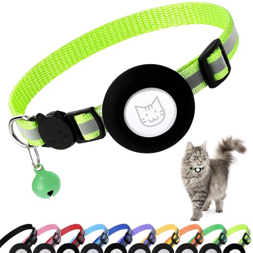 PWOD Airtag Katzenhalsband mit Glöckchen, reflektierendes Nylon-Kätzchenhalsband mit Apple Air-Tag-Halter und Sicherheitsschnalle für Welpen, Mädchen, Jungen, Katzen, 0,95 cm breit und leicht PWOD Airtag Katzenhalsband mit Glöckchen, reflektierendes Nylon-Kätzchenhalsband mit Apple Air-Tag-Halter und Sicherheitsschnalle für Welpen, Mädchen, Jungen, Katzen, 0,95 cm breit und leicht von PWOD