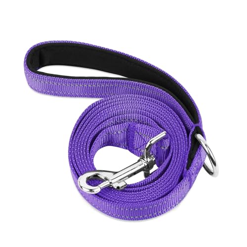 PWOD Doppelseitige, reflektierende Nylon-Hundeleine, 1,8 m, 1,2 m, 1,5 m, weich gepolsterter Griff, robuste Leinen mit D-Ring für mittelgroße und große Hunde, Violett von PWOD