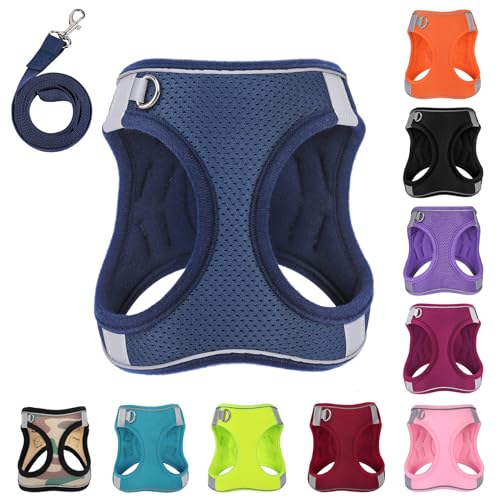 PWOD Hundegeschirr mit Leine, kein Ziehen, reflektierend, mit 1 Leinenclip, verstellbar, weich gepolstert, für einfachere Spaziergänge, für kleine, mittelgroße und große Hunde, Katzen (Dunkelblau, PWOD Hundegeschirr mit Leine, kein Ziehen, reflektierend, mit 1 Leinenclip, verstellbar, weich gepolstert, für einfachere Spaziergänge, für kleine, mittelgroße und große Hunde, Katzen (Dunkelblau, von PWOD