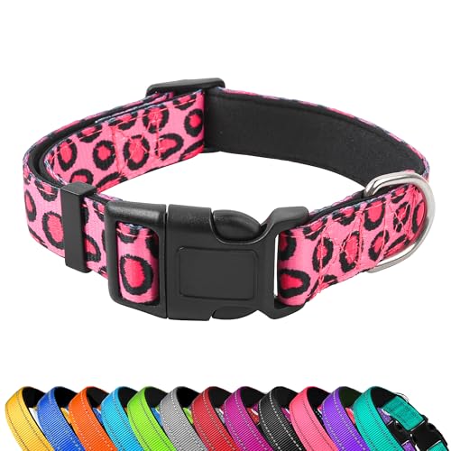 PWOD Reflektierendes Hundehalsband, verstellbar, weiches Neopren, gepolstert, Nylon, Haustierhalsbänder mit Schnalle für Welpen und kleine Hunde, Katzen, Leoparden-Rosa, L PWOD Reflektierendes Hundehalsband, verstellbar, weiches Neopren, gepolstert, Nylon, Haustierhalsbänder mit Schnalle für Welpen und kleine Hunde, Katzen, Leoparden-Rosa, L von PWOD