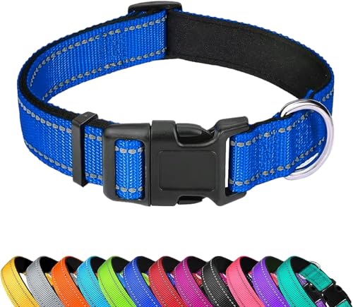 PWOD Reflektierendes Hundehalsband, verstellbar, weiches Neopren, gepolstert, Nylon, Haustierhalsbänder mit Schnalle für Welpen und kleine Hunde, Katzen, Marineblau, XS PWOD Reflektierendes Hundehalsband, verstellbar, weiches Neopren, gepolstert, Nylon, Haustierhalsbänder mit Schnalle für Welpen und kleine Hunde, Katzen, Marineblau, XS von PWOD