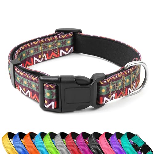 PWOD Reflektierendes Hundehalsband, verstellbar, weiches Neopren, gepolstert, Nylon, Haustierhalsbänder mit Schnalle für Welpen und kleine Hunde, Katzen, Retro-geometrische Blumen, M PWOD Reflektierendes Hundehalsband, verstellbar, weiches Neopren, gepolstert, Nylon, Haustierhalsbänder mit Schnalle für Welpen und kleine Hunde, Katzen, Retro-geometrische Blumen, M von PWOD