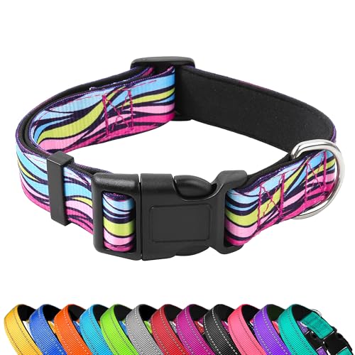 PWOD Reflektierendes Hundehalsband, verstellbar, weiches Neopren, gepolstert, Nylon, Haustierhalsbänder mit Schnalle für Welpen und kleine Hunde, Katzen, buntes Wellenmuster, Größe M PWOD Reflektierendes Hundehalsband, verstellbar, weiches Neopren, gepolstert, Nylon, Haustierhalsbänder mit Schnalle für Welpen und kleine Hunde, Katzen, buntes Wellenmuster, Größe M von PWOD