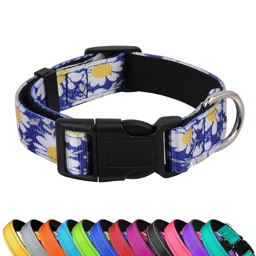 PWOD Reflektierendes Hundehalsband, verstellbar, weiches Neopren, gepolstert, Nylon, Haustierhalsbänder mit Schnalle für Welpen und kleine Hunde, Katzen, kleine Gänseblümchen, Blau, M PWOD Reflektierendes Hundehalsband, verstellbar, weiches Neopren, gepolstert, Nylon, Haustierhalsbänder mit Schnalle für Welpen und kleine Hunde, Katzen, kleine Gänseblümchen, Blau, M von PWOD