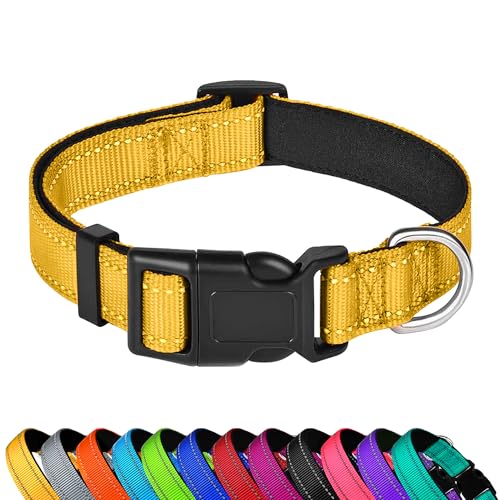 PWOD Reflektierendes Hundehalsband, verstellbar, weiches Neopren, gepolstert, Nylon, Haustierhalsbänder mit Schnalle für extra große Hunde, Gelb, XL PWOD Reflektierendes Hundehalsband, verstellbar, weiches Neopren, gepolstert, Nylon, Haustierhalsbänder mit Schnalle für extra große Hunde, Gelb, XL von PWOD