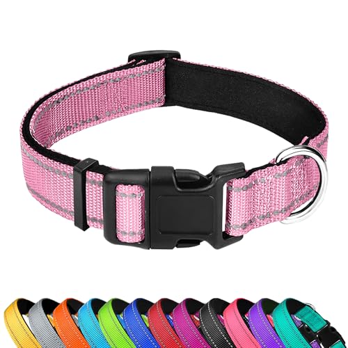 PWOD Reflektierendes Hundehalsband, verstellbar, weiches Neopren, gepolstert, Nylon, Haustierhalsbänder mit Schnalle für extra große Hunde, Hellrosa, XL PWOD Reflektierendes Hundehalsband, verstellbar, weiches Neopren, gepolstert, Nylon, Haustierhalsbänder mit Schnalle für extra große Hunde, Hellrosa, XL von PWOD