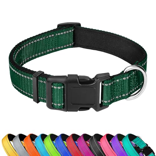 PWOD Reflektierendes Hundehalsband, verstellbar, weiches Neopren, gepolstert, Nylon, Haustierhalsbänder mit Schnalle für große Hunde, Dunkelgrün, L PWOD Reflektierendes Hundehalsband, verstellbar, weiches Neopren, gepolstert, Nylon, Haustierhalsbänder mit Schnalle für große Hunde, Dunkelgrün, L von PWOD