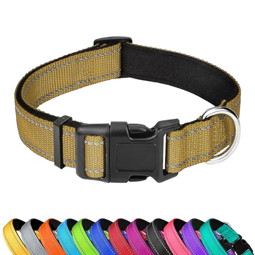 PWOD Reflektierendes Hundehalsband, verstellbar, weiches Neopren, gepolstert, Nylon, Haustierhalsbänder mit Schnalle für große Hunde, Khaki, L PWOD Reflektierendes Hundehalsband, verstellbar, weiches Neopren, gepolstert, Nylon, Haustierhalsbänder mit Schnalle für große Hunde, Khaki, L von PWOD