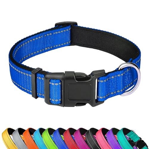 PWOD Reflektierendes Hundehalsband, verstellbar, weiches Neopren, gepolstert, Nylon, Haustierhalsbänder mit Schnalle für große Hunde, Marineblau, L PWOD Reflektierendes Hundehalsband, verstellbar, weiches Neopren, gepolstert, Nylon, Haustierhalsbänder mit Schnalle für große Hunde, Marineblau, L von PWOD