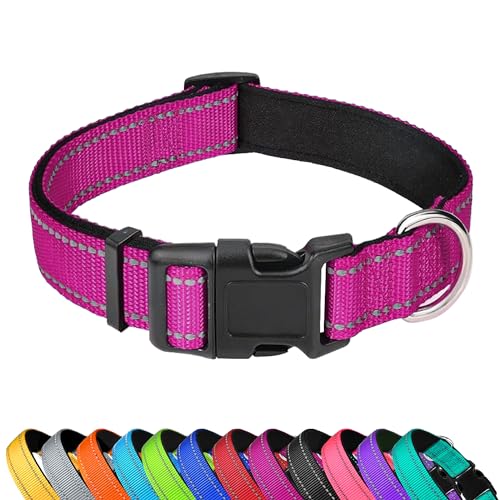 PWOD Reflektierendes Hundehalsband, verstellbar, weiches Neopren, gepolstert, Nylon, Haustierhalsbänder mit Schnalle für große Hunde, Rosenrot, L PWOD Reflektierendes Hundehalsband, verstellbar, weiches Neopren, gepolstert, Nylon, Haustierhalsbänder mit Schnalle für große Hunde, Rosenrot, L von PWOD