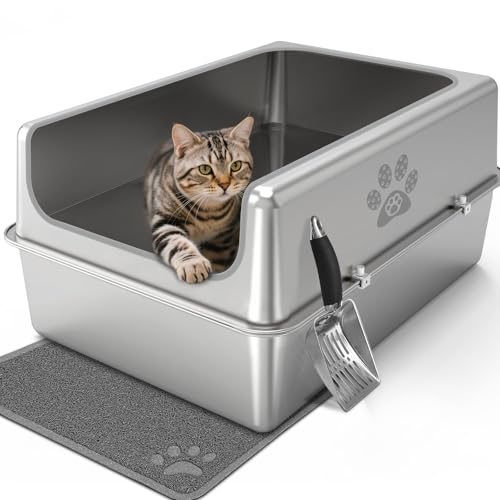 Geschlossene Katzentoilette aus Edelstahl mit Deckel, übergroße Metall-Katzentoilette für mehrere Katzen, XXXL Supersize Katzentoilette mit hoher Seite, antihaftbeschichtet, auslaufsicher, geruchlos Geschlossene Katzentoilette aus Edelstahl mit Deckel, übergroße Metall-Katzentoilette für mehrere Katzen, XXXL Supersize Katzentoilette mit hoher Seite, antihaftbeschichtet, auslaufsicher, geruchlos von PWTAA