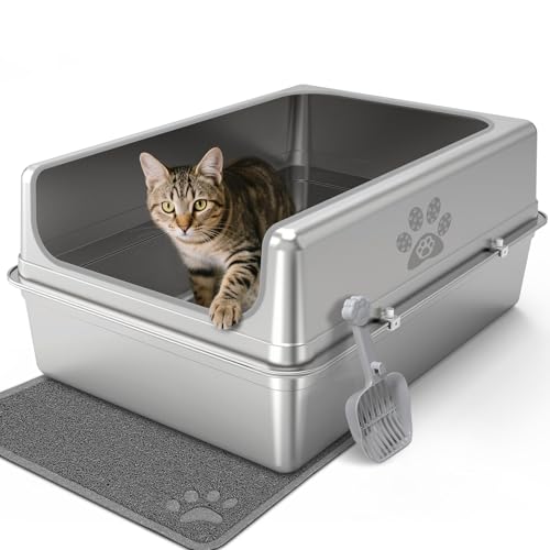 Geschlossene Katzentoilette aus Edelstahl mit Deckel, übergroße Metall-Katzentoilette für mehrere Katzen, extra große Katzentoilette mit hoher Seite, antihaftbeschichtet, auslaufsicher, geruchlos, mit Geschlossene Katzentoilette aus Edelstahl mit Deckel, übergroße Metall-Katzentoilette für mehrere Katzen, extra große Katzentoilette mit hoher Seite, antihaftbeschichtet, auslaufsicher, geruchlos, mit von PWTAA