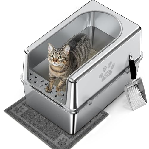 PWTAA Geschlossene Katzentoilette aus Edelstahl mit Deckel, Metall-Katzentoilette für große Katzen, extra große Katzentoilette mit hoher Seite, antihaftbeschichtet, auslaufsicher, geruchlos, mit PWTAA Geschlossene Katzentoilette aus Edelstahl mit Deckel, Metall-Katzentoilette für große Katzen, extra große Katzentoilette mit hoher Seite, antihaftbeschichtet, auslaufsicher, geruchlos, mit von PWTAA