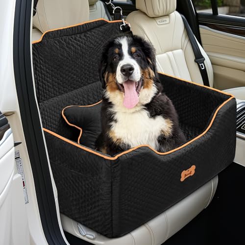 PWTAA Hunde-Autositz für mittelgroße und kleine Hunde, Hundeerhöhung, Autositz zur Vermeidung von Haaren und Kratzern, Haustier-Reisesitzbett für Auto, SUV und LKW, mit Sicherheitsleine und von PWTAA