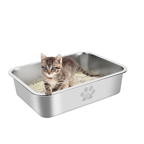 PWTAA Katzentoilette aus Edelstahl, hohe Seite, Katzentoilette, Metall, Kätzchentoilette, Haustierreinigungswerkzeug für große und kleine Katzen, Kaninchen, spritzwassergeschützt und PWTAA Katzentoilette aus Edelstahl, hohe Seite, Katzentoilette, Metall, Kätzchentoilette, Haustierreinigungswerkzeug für große und kleine Katzen, Kaninchen, spritzwassergeschützt und von PWTAA