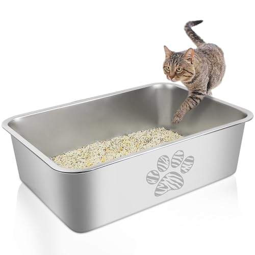 PWTAA Katzentoilette aus Edelstahl, hohe Seite, Katzentoilette, Metall, Kätzchentoilette, Haustierreinigungswerkzeug für Katzen, Kaninchen, spritzwassergeschützt und antihaftbeschichtet, Tabby-Pfote, PWTAA Katzentoilette aus Edelstahl, hohe Seite, Katzentoilette, Metall, Kätzchentoilette, Haustierreinigungswerkzeug für Katzen, Kaninchen, spritzwassergeschützt und antihaftbeschichtet, Tabby-Pfote, von PWTAA