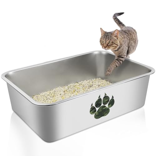 PWTAA Katzentoilette aus Edelstahl, hohe Seite, Katzentoilette, Metalltoilette, Haustierreinigungswerkzeug für Katzen, Kaninchen, spritzwassergeschützt und antihaftbeschichtet, geruchlos, Camo Paws 50 PWTAA Katzentoilette aus Edelstahl, hohe Seite, Katzentoilette, Metalltoilette, Haustierreinigungswerkzeug für Katzen, Kaninchen, spritzwassergeschützt und antihaftbeschichtet, geruchlos, Camo Paws 50 von PWTAA