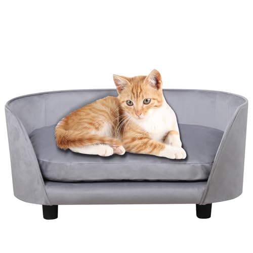 Haustier-Sofa mit waschbarem Kissen, Katzen- und Hundesofa, Stuhl mit Samtstoff, für kleine Hunde, Grau Haustier-Sofa mit waschbarem Kissen, Katzen- und Hundesofa, Stuhl mit Samtstoff, für kleine Hunde, Grau von PWTJ