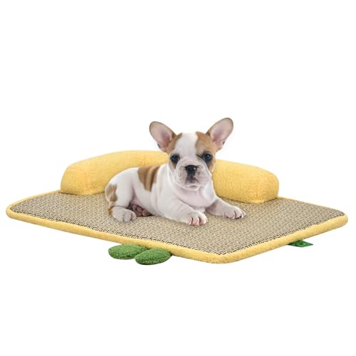 Haustierbett, Hundebett, Katzenbett, atmungsaktives Rattan, kühlendes Hunde- und Katzenbett, abnehmbarer, waschbarer Bezug, 2-seitige Nackenrolle für Unterstützung, bequemer Schlaf für kleine und Haustierbett, Hundebett, Katzenbett, atmungsaktives Rattan, kühlendes Hunde- und Katzenbett, abnehmbarer, waschbarer Bezug, 2-seitige Nackenrolle für Unterstützung, bequemer Schlaf für kleine und von PWTJ